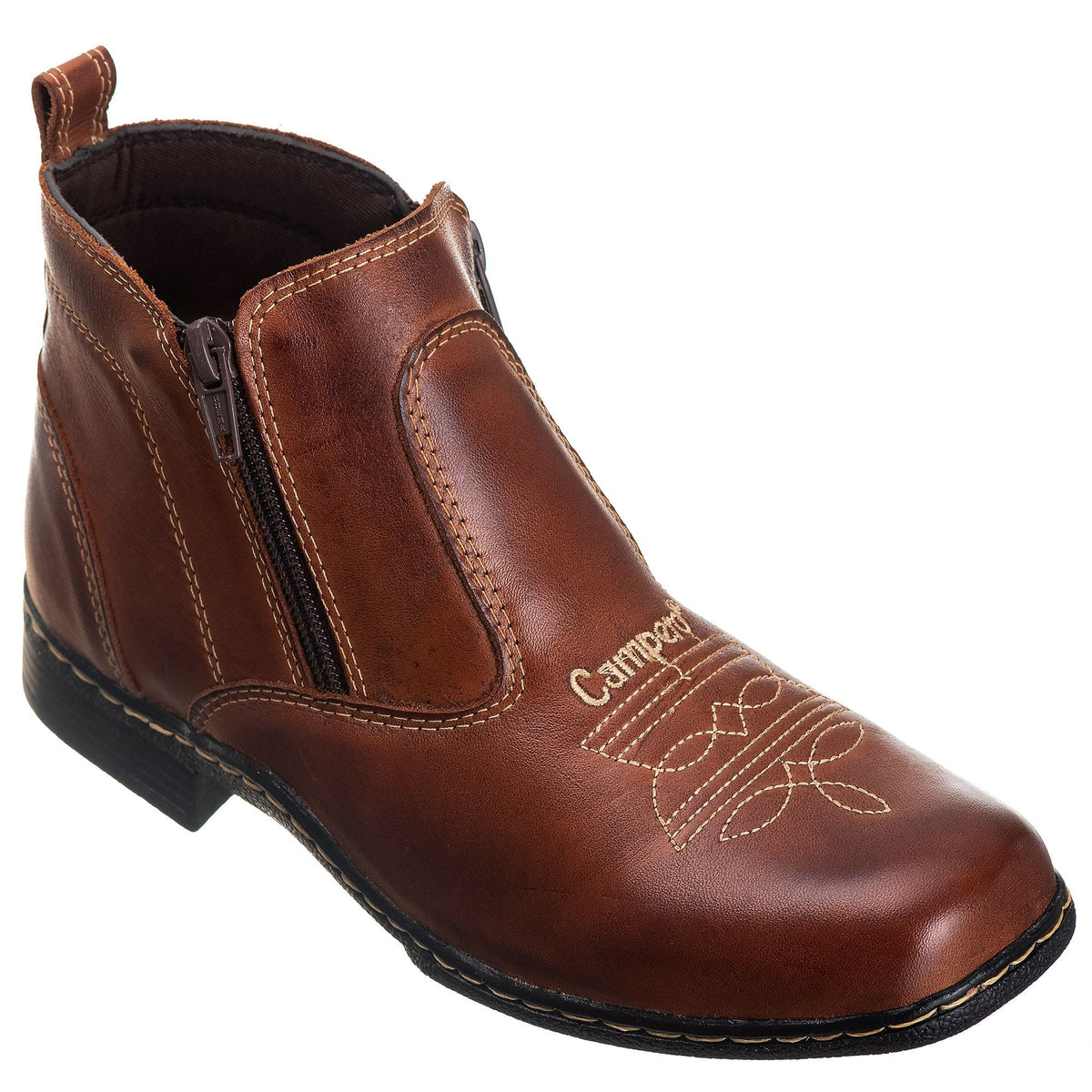 Botina Masculina Cano Baixo Couro Legítimo Pinhão Campo Trabalho Conforto Duradouro